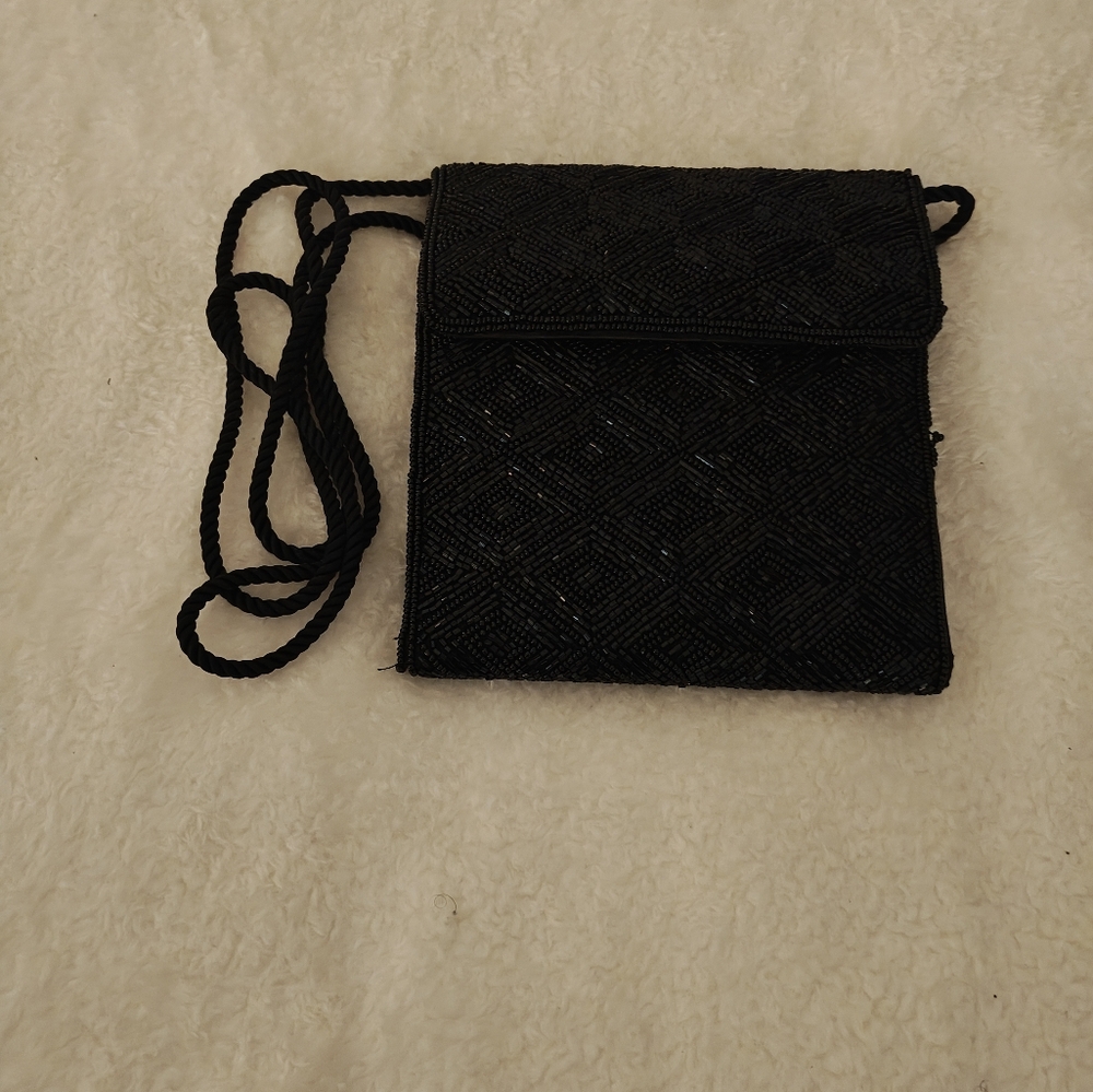 Elegant Black Beaded Crossbody Bag
